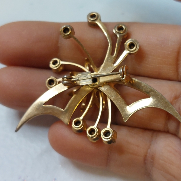 Vintage Mid-Century Blue Crystal Anthers Flowers with Fillaments Brooch Pin - Picture 5 of 8